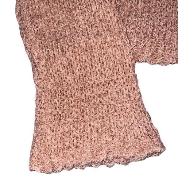 {EUC Crochet Cropped Le Lis Mauve Lt Pink Lightweight Cardigan Sweater Large} - Picture 4 of 8